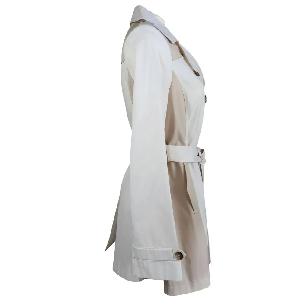 DKNY Women’s White & Tan Colorblock Belted Trench Coat – Size Large – NWOT